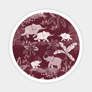 Happy elephants in burgundy red Magnet